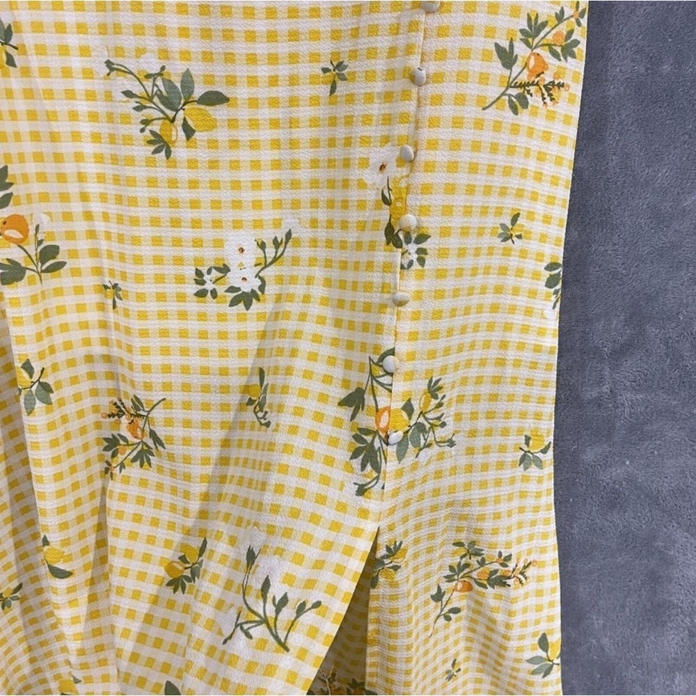 BCBGeneration - Yellow Lemon Gingham Cottagecore Maxi Skirt with Side Slit - Picture 5 of 9